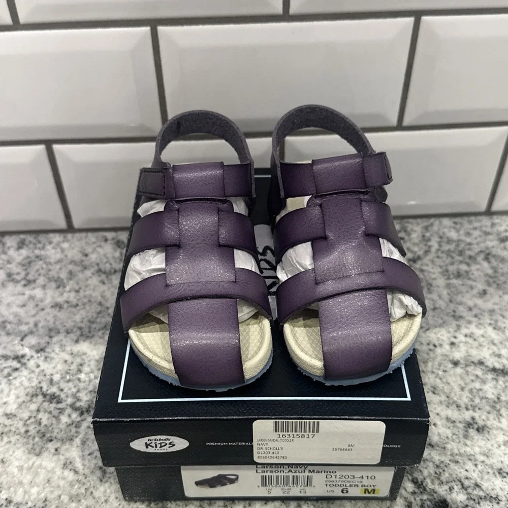 Dr Scholl's Toddler Larson Navy Fisherman Sandals 6 M Leather Hook & Loop Light‎
